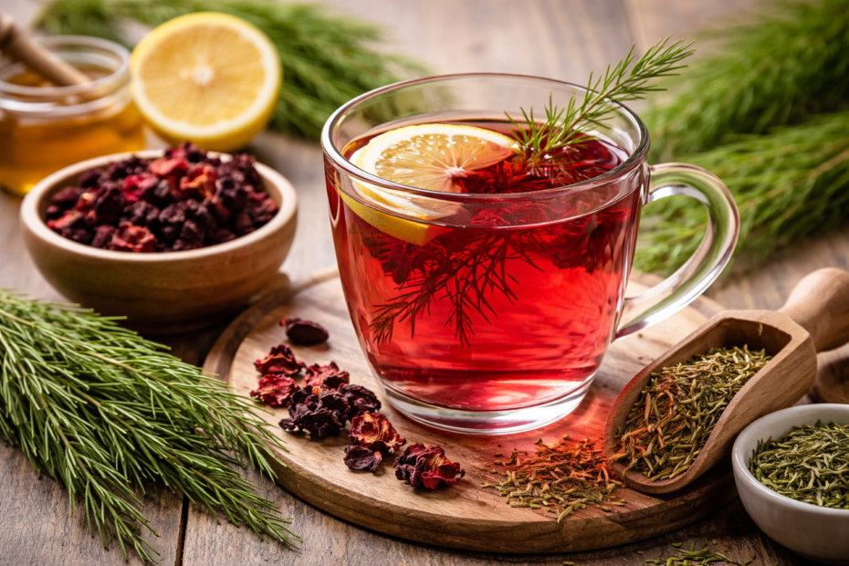 chá de hibisco com cavalinha